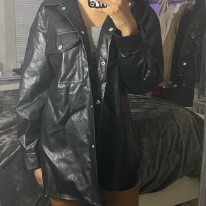 Faux Leather Button Jacket
